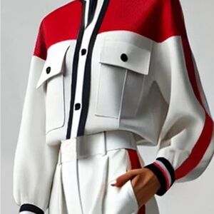 STYLEWE Red and White Bomber Jacket